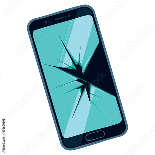 Flat broken smart phone vector icon on white background. Ideal for web, technology, repair service, and gadget illustration projects.