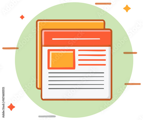 Simple flat design icon of an online article or website content page layout