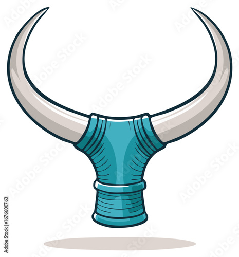 Stylized bull horns, turquoise yoke, simple design, vector illustration