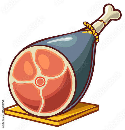Cartoon Illustration of Ham Hock Cut On Stand For Food Service and Butcher Shop Graphics