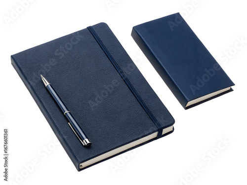 Wallpaper Mural Navy Blue Hardcover Notebook and Matching Smaller Notebook with Pen on Top Isolated on a transparent background Torontodigital.ca