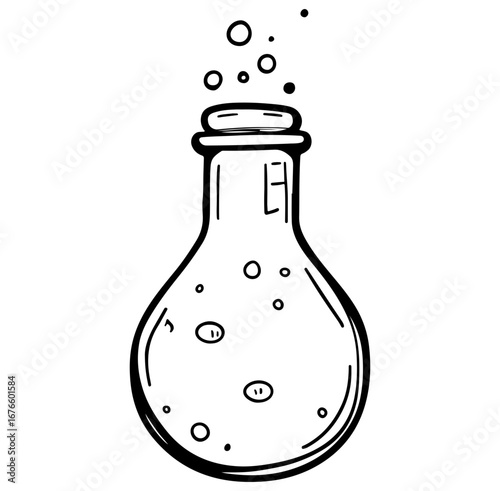 Scientific Laboratory Flask with Bubbling Substance and Bubbles Illustration