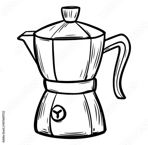 Classic Stovetop Espresso Maker in Detailed Hand-Drawn Illustration Style