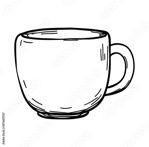 Hand-drawn Empty Sketch of a Simple Coffee Cup with Handle and No Design