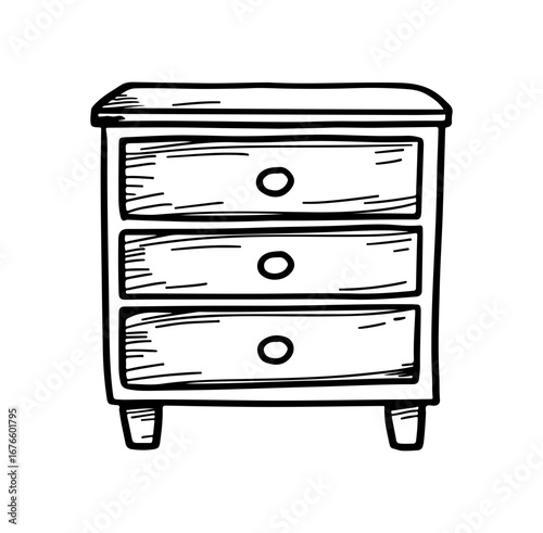 Hand-Drawn Sketch of Three-Drawer Nightstand Furniture Design