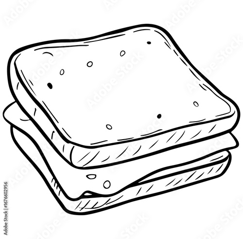 Hand-drawn sketch of a classic sandwich featuring simple yet appealing lines. Perfect for food-related projects or creative culinary concepts.
