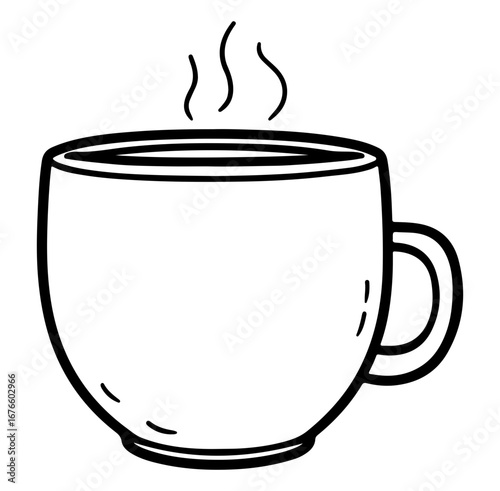 This minimalistic illustration of a coffee cup features steam rising, perfect for conveying a cozy atmosphere. Ideal for any design project related to beverages.