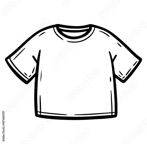 A minimalistic design of a blank white t-shirt perfect for custom printing. Ideal for branding projects, apparel designs, and promotional materials.