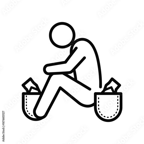 Poverty and Despair: A simple yet poignant line drawing depicts a person sitting with empty pockets, encapsulating themes of financial hardship and the struggle against adversity. 
