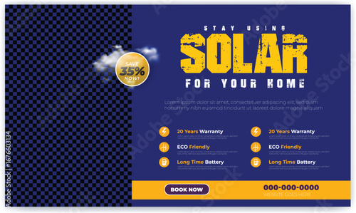 Solar energy panel and power saving social media banner design