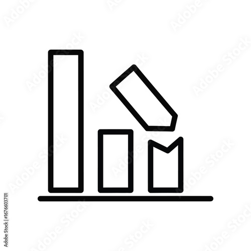 Crumbling Chart: A simple line chart illustration depicting a significant decline in performance, with one bar graph visibly breaking apart, symbolizing economic downturn or project failure.