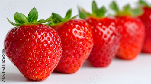 Wallpaper Mural A row of fresh, vibrant strawberries displays a delightful red hue against a plain white background. Torontodigital.ca
