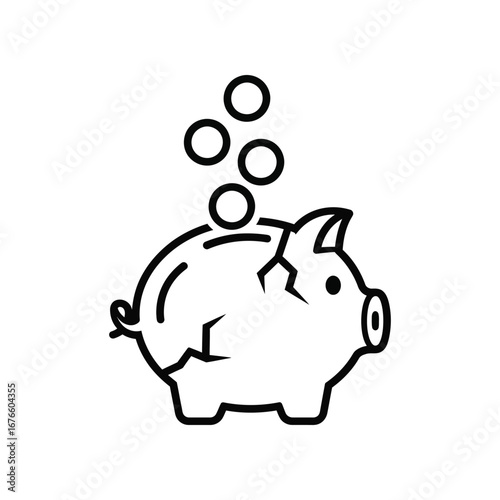 Saving for the Future: A simple, clean line art illustration depicting a piggy bank with coins falling into its slot, representing financial prudence and savings.