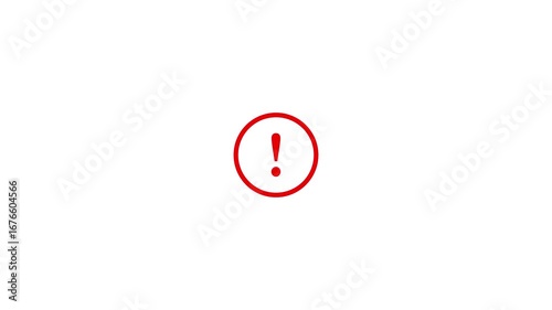 Animated danger and warning icon featuring a red circle with a white exclamation mark on a white background.