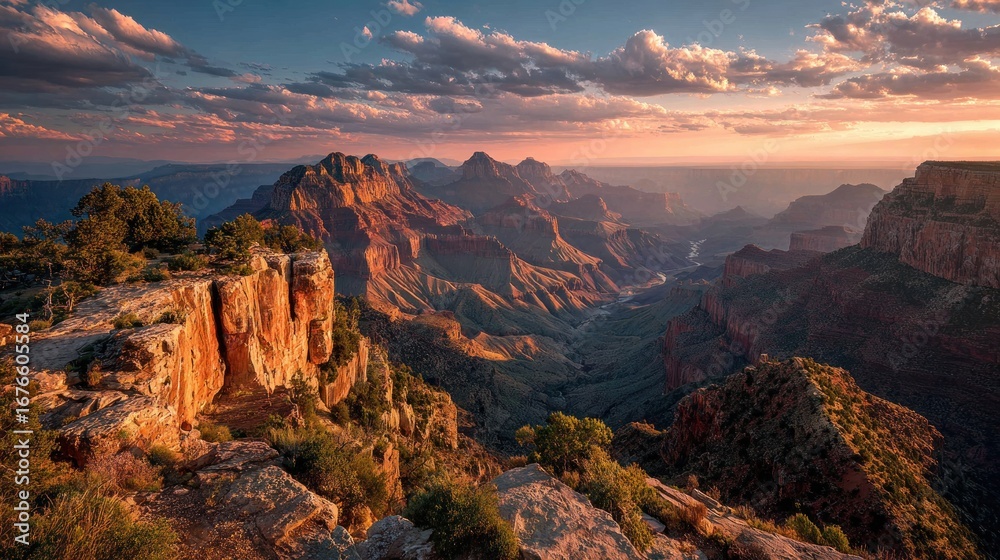 Obraz premium Breathtaking sunset over grand canyon landscape natural beauty outdoor adventure scenic viewpoint