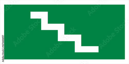 Green sign down the stairs on an empty bright wall