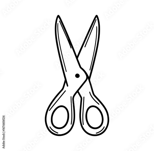 Classic Black and White Illustration of Open Scissors with Detailed Design