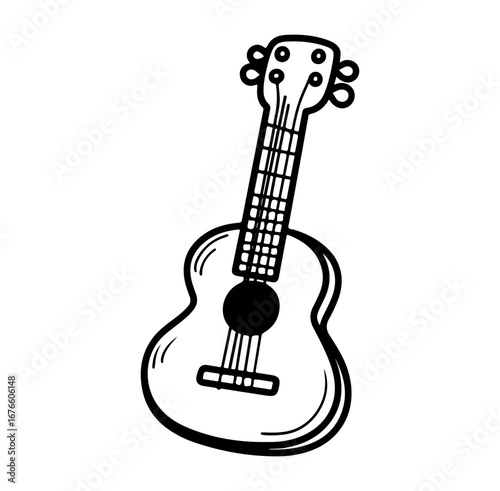 Hand-drawn Illustration of a Stylish Acoustic Guitar in Black and White