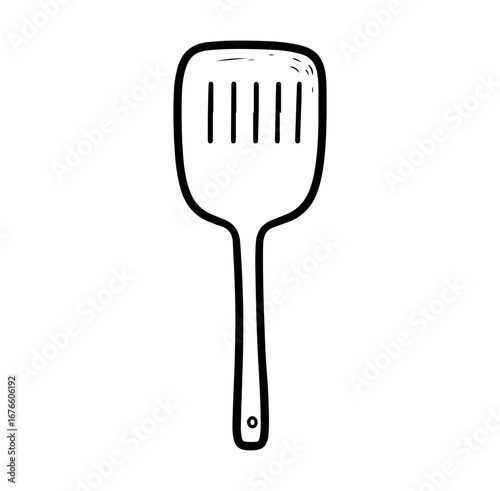 Hand-drawn Kitchen Utensil Icon of a Slotted Spatula for Cooking and Serving