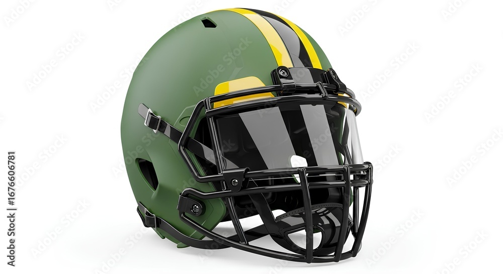 Naklejka premium Side view of a green and yellow athletic helmet, a crucial piece of protective equipment for ensuring player safety in American football