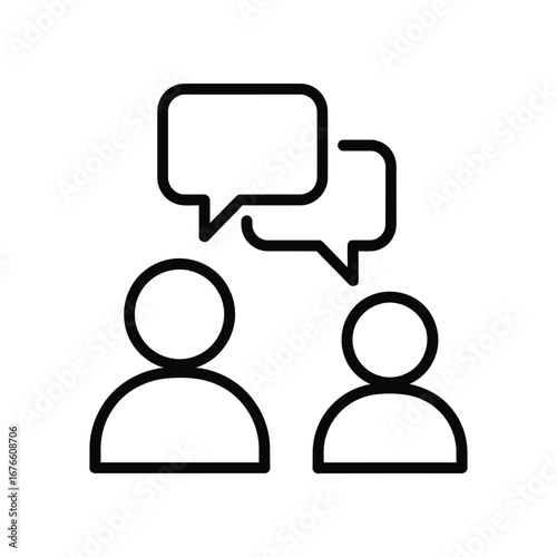 Conversation Icon: A simple yet evocative illustration captures the essence of communication, friendship, and dialogue between two figures with speech bubbles. 
