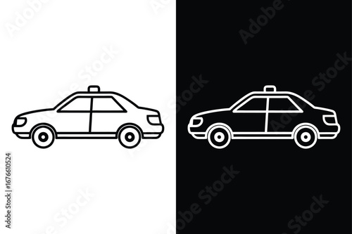 Police Car Vector Line Icon. Minimalist Outline Design for Graphics