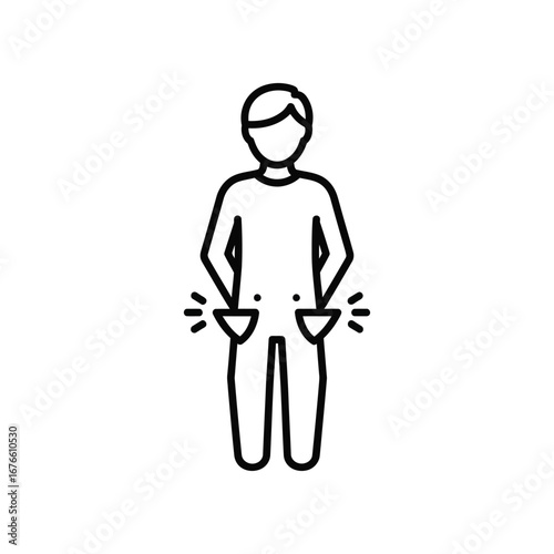 Emptiness in the Pockets: A minimalist line art of a person with empty pockets, expressing economic hardship and lack of resources. 