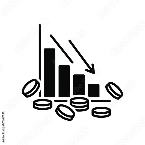 Financial downturn: A stark, minimalist illustration depicting a graph and coin, representing a economic downturn.