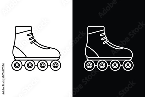 Rollerblades Outline Vector. Minimalist Black Line Art Icon on White