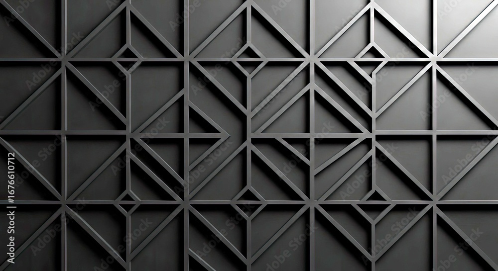 Fototapeta premium Modern Matte Black Geometric Grid Interlocking Seamless Pattern Contemporary Architectural