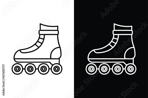 Rollerblades Vector Line Art Icon. Minimalist Black and White Illustration