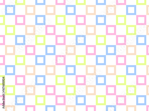 Pastel-colored square pattern in soft pink, blue, yellow, and green on a white background