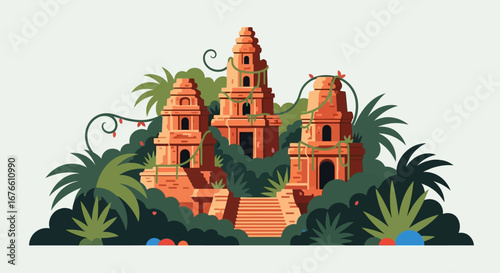 Ancient Jungle Temples: Overgrown Stone Structures and Lush Foliage