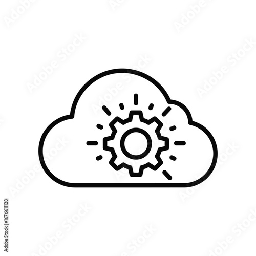 Cloud Integration: A visual representation of cloud computing and data synchronization, featuring a stylized gear icon within a cloud shape, with minimalist linework, conveying digital processes.