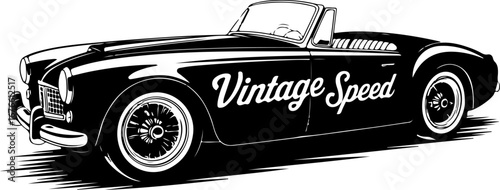"Classic Convertible Car Illustrations – Vintage Black & White Style"