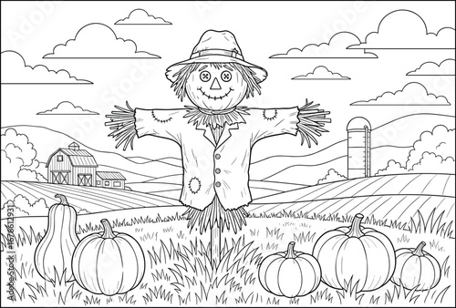 Coloring book scarecrow topic