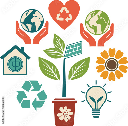 Tree and ecology important icon set design 