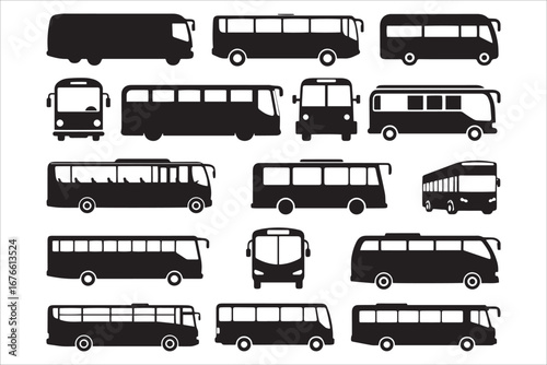 Bus and Public Transport Silhouettes Set