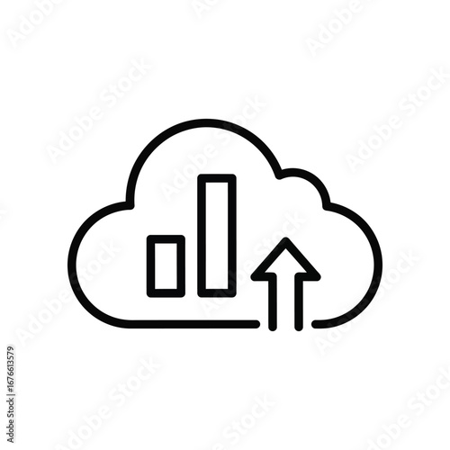 Cloud Data Visualization: An emblematic illustration of data visualization with an upward arrow emerging from a cloud, signifying cloud data uploads and insightful analytics. 