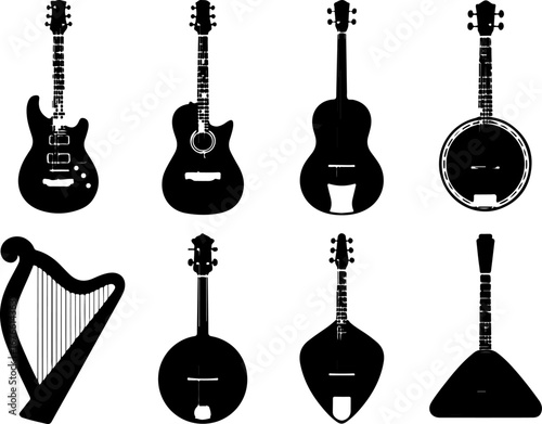 Silhouettes of String Musical Instruments Collection" Vector Bundle