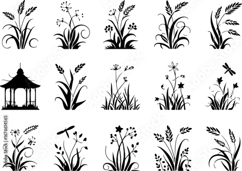 Garden Plants and Gazebo Silhouettes Collection"