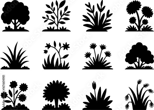 Garden Plants and Gazebo Silhouettes Collection"