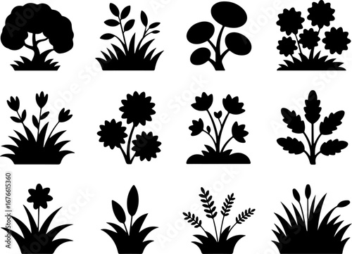 Garden Plants and Gazebo Silhouettes Collection"
