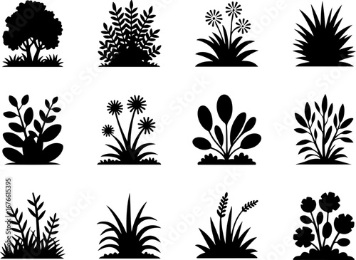 Garden Plants and Gazebo Silhouettes Collection"