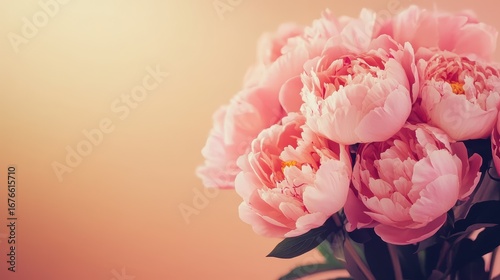 Elegant Pink Peonies Bouquet on Soft Peach Background for Decoration