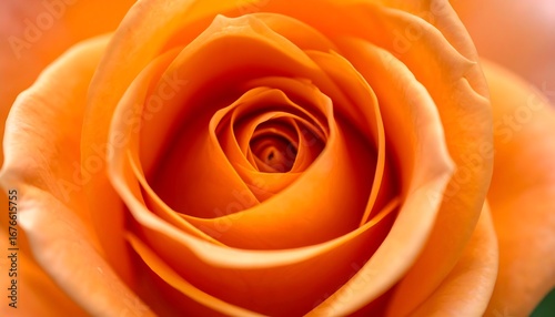 Close-up of a vibrant orange rose showcasing intricate petal layers against a soft background