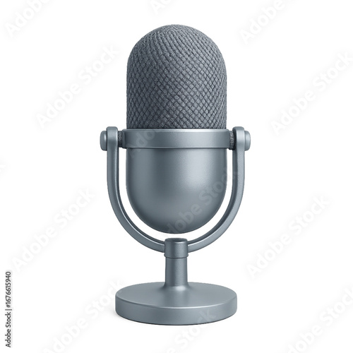 Vintage microphone silver color on black background closeup view