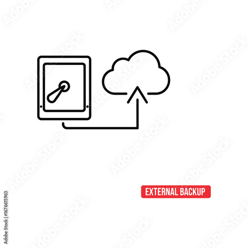 External Backup: A clear vector illustration of data securely uploaded to cloud storage, symbolizing data protection and digital backup solutions.