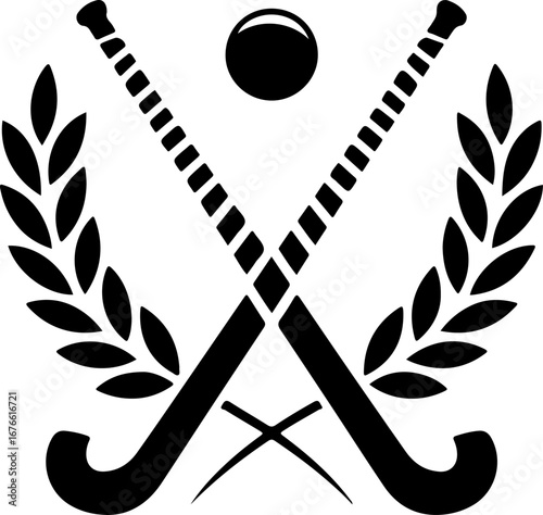 Crossed Field Hockey Sticks with Ball and Laurel Wreath" Vector Graphics