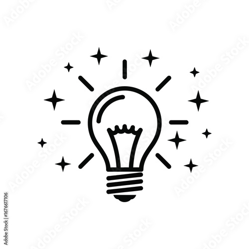 Illumination of Ingenuity: A minimalist depiction of a glowing lightbulb, radiating stars, symbolizing innovative ideas and brilliant concepts